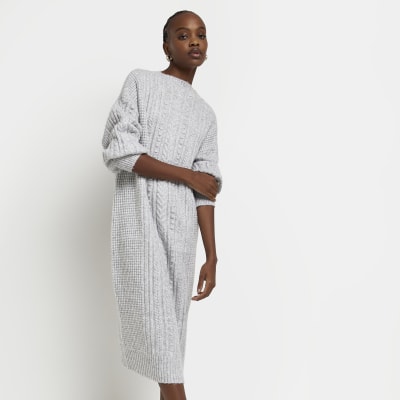 Grey cable knit jumper midi dress River Island