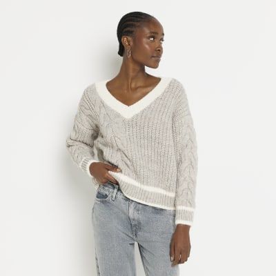 Grey cable knit jumper