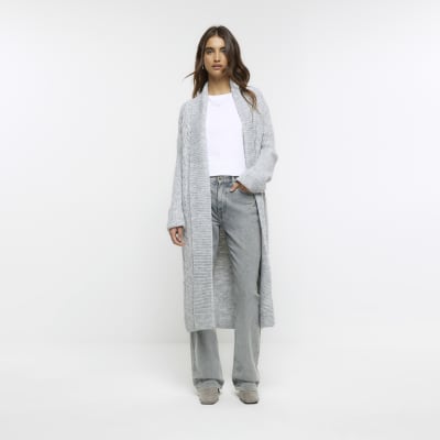 Long grey outlet cable knit cardigan