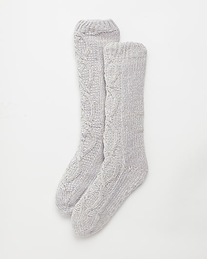 Grey cable knit socks