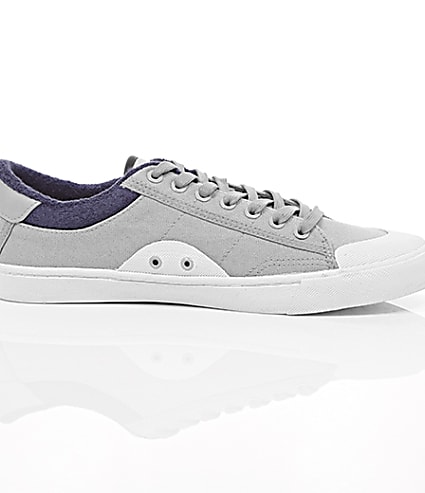 360 degree animation of product Grey canvas plimsolls frame-9