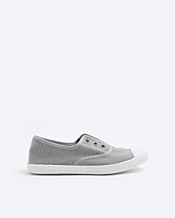 Grey canvas slip on trainers
