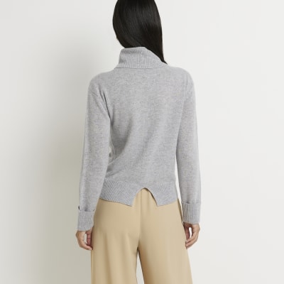 Grey cashmere roll neck jumper
