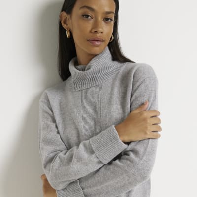 Grey cashmere roll neck jumper