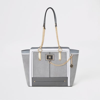 river island grey quilted bag