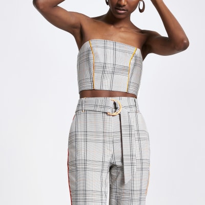 Grey check bandeau crop top