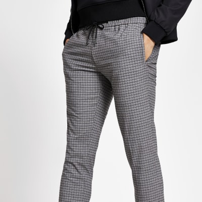 mens grey checked joggers