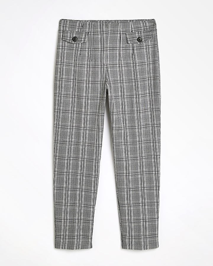 Grey check high waisted slim leg trousers