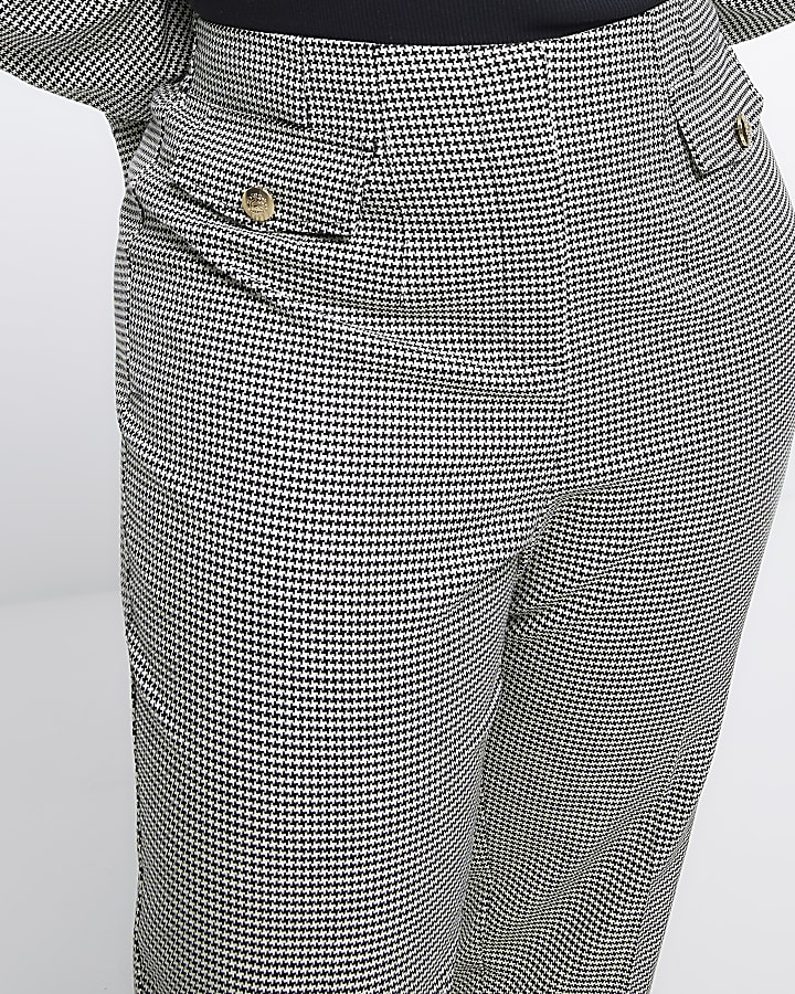 Grey check mid rise cigarette trousers