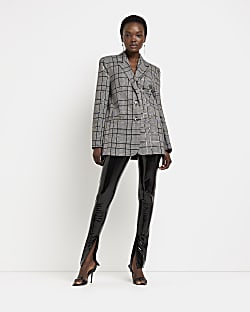 Grey check oversized sequin blazer