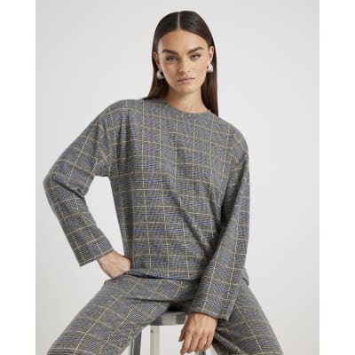 Grey Check Print Cosy Boxy Fit Top