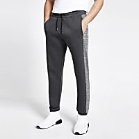 Grey check side tape slim fit joggers