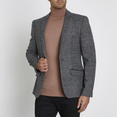 Grey check skinny blazer