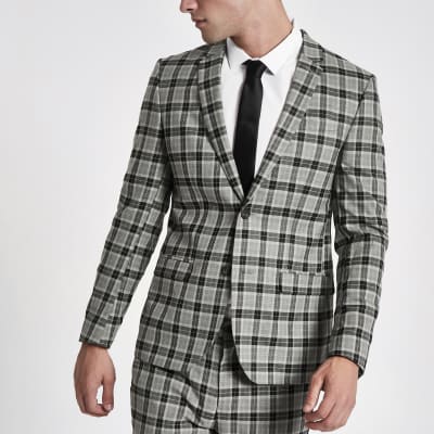 Grey check skinny fit smart blazer