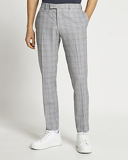Grey check skinny fit suit trousers