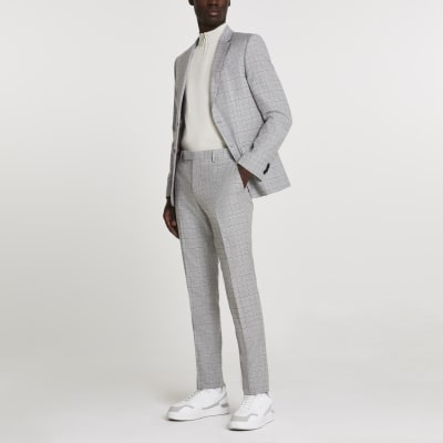 grey check skinny fit trousers
