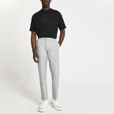men's outfit with grey checked trousers
