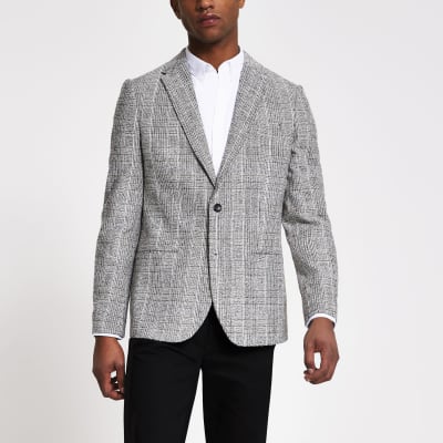 Grey check skinny single breasted blazer