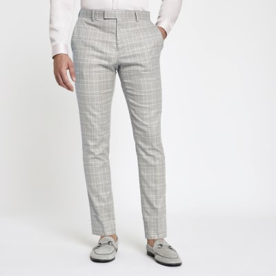 Grey check skinny suit trousers | River Island