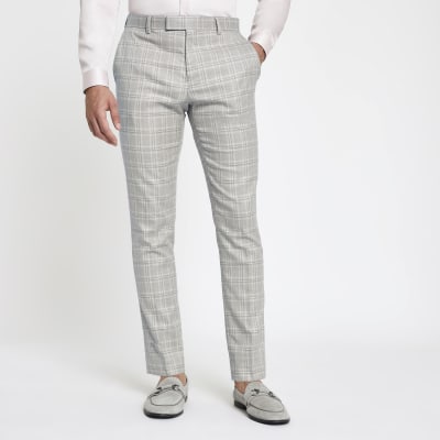 Grey check skinny suit trousers