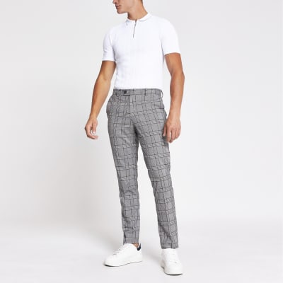 slim fit grey check trousers
