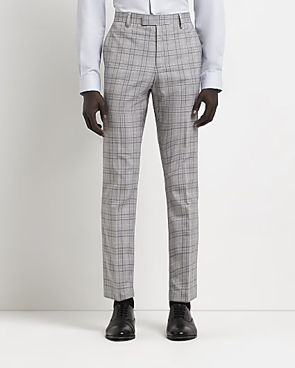 Grey check slim fit trousers