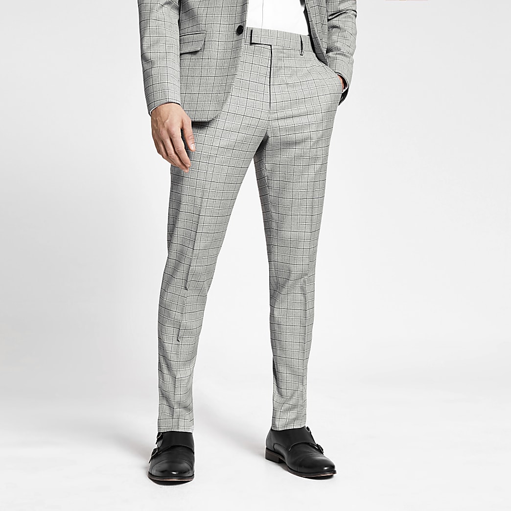 Grey check slim fit trousers | River Island