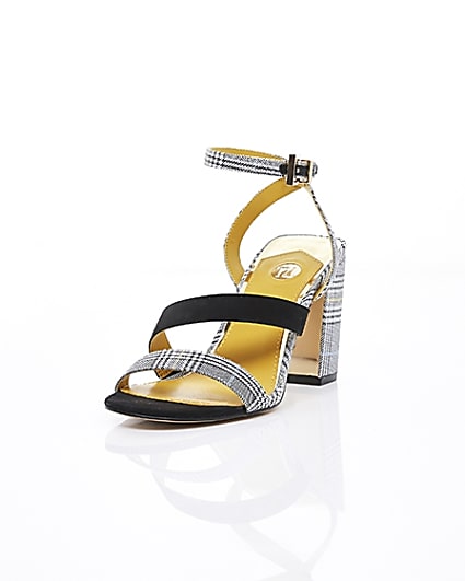 360 degree animation of product Grey check strappy asymmetric sandals frame-2