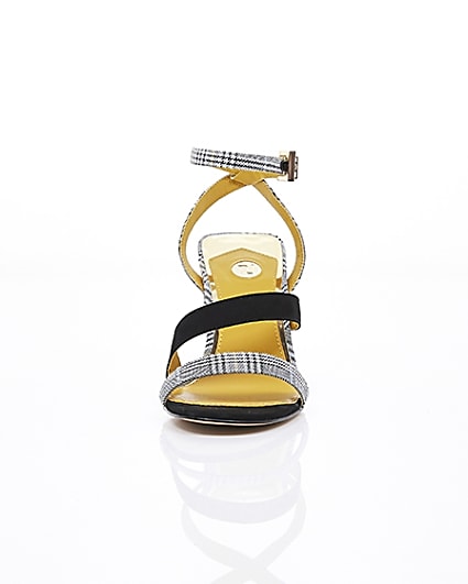 360 degree animation of product Grey check strappy asymmetric sandals frame-4