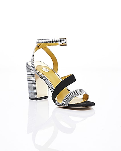 360 degree animation of product Grey check strappy asymmetric sandals frame-7