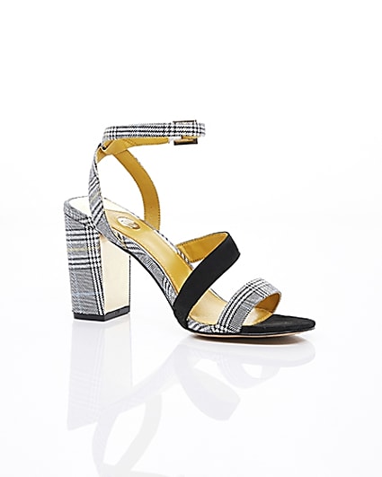 360 degree animation of product Grey check strappy asymmetric sandals frame-8