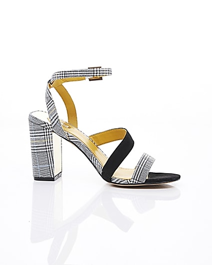 360 degree animation of product Grey check strappy asymmetric sandals frame-9