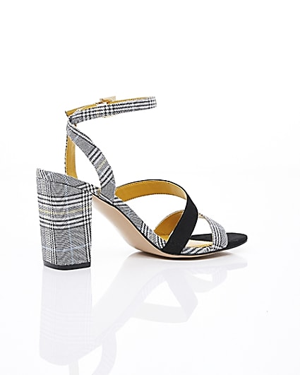 360 degree animation of product Grey check strappy asymmetric sandals frame-12