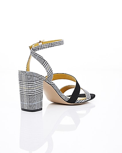 360 degree animation of product Grey check strappy asymmetric sandals frame-13