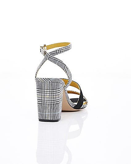 360 degree animation of product Grey check strappy asymmetric sandals frame-15