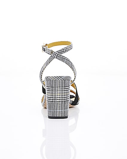 360 degree animation of product Grey check strappy asymmetric sandals frame-16