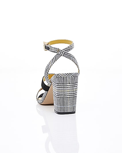 360 degree animation of product Grey check strappy asymmetric sandals frame-17