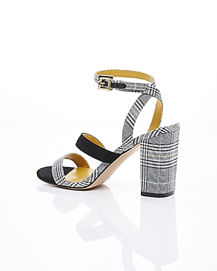 360 degree animation of product Grey check strappy asymmetric sandals frame-20