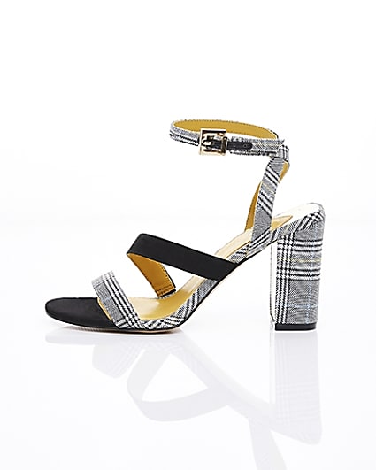 360 degree animation of product Grey check strappy asymmetric sandals frame-22