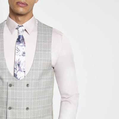 Grey check suit waistcoat