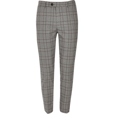 grey check ultra skinny crop fit trousers