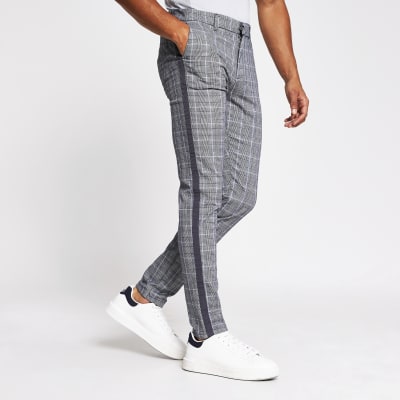 mens checked skinny trousers