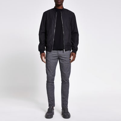 grey check tape skinny trousers