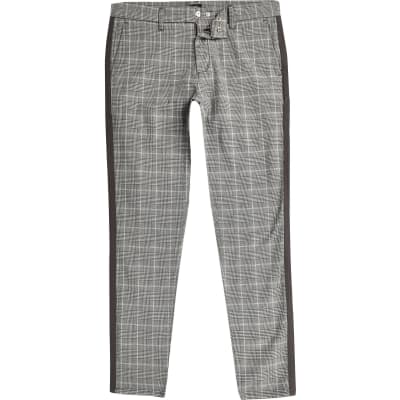 grey check tape skinny trousers