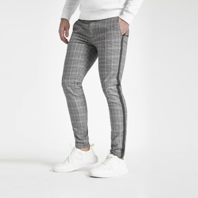 Grey check tape skinny trousers | River 