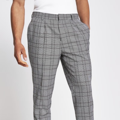 grey check tapered trousers