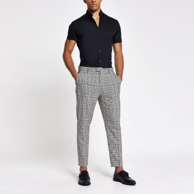 tapered check trousers mens