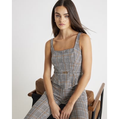 Grey Check Trim Corset Top