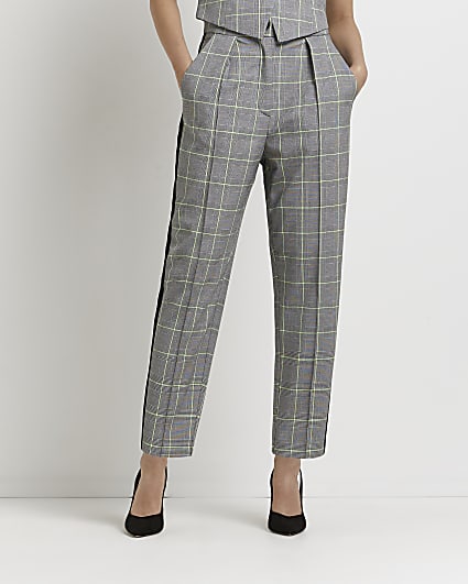 Grey checked cigarette trousers