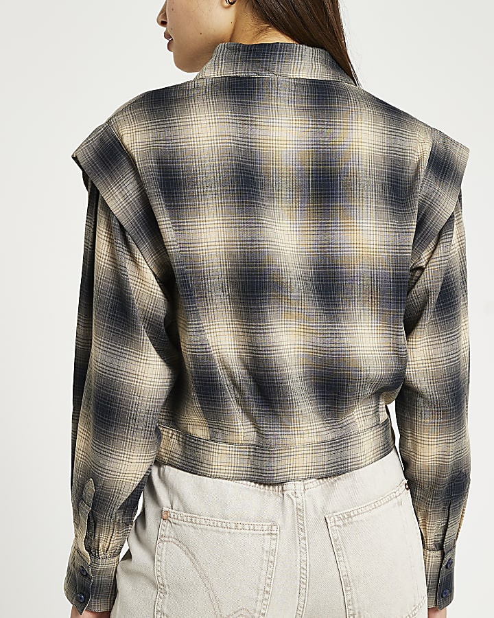 Grey checked cropped shirt